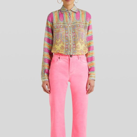 Etro Denim - Etro Pink Painted Straight Leg Crop Jeans 26